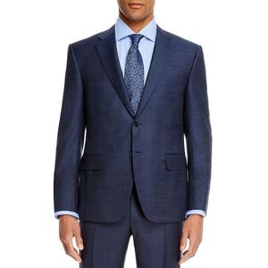 Corneliani Mens Classic Fit Micro Pattern Wool Suit Jacket 46 Regular Navy IT 56